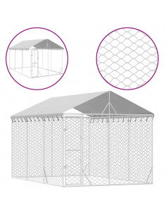 Cuccia Cani da Esterno Tetto Argento 3x4,5x2,5m Acciaio Zincato