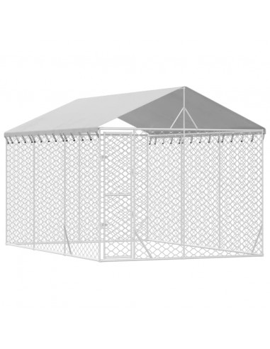 Cuccia Cani da Esterno Tetto Argento 3x4,5x2,5m Acciaio Zincato