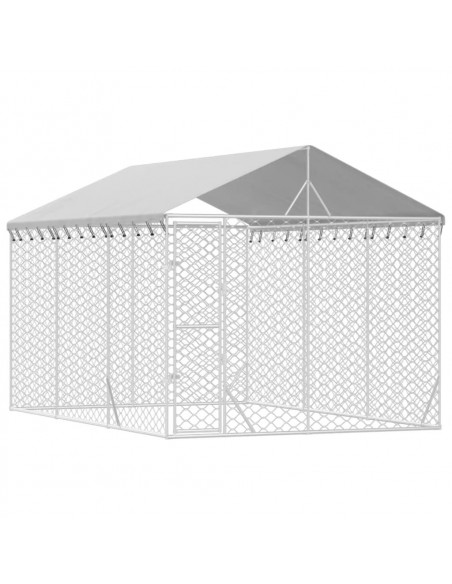 Cuccia Cani da Esterno Tetto Argento 3x4,5x2,5m Acciaio Zincato