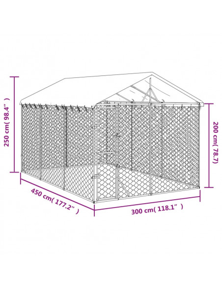 Cuccia Cani da Esterno Tetto Argento 3x4,5x2,5m Acciaio Zincato