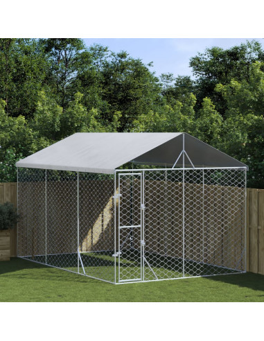 Cuccia Cani da Esterno Tetto Argento 3x4,5x2,5m Acciaio Zincato