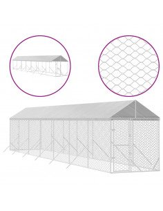 Cuccia Cani da Esterno Tetto Argento 2x14x2,5 m Acciaio Zincato