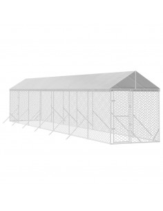 Cuccia Cani da Esterno Tetto Argento 2x14x2,5 m Acciaio Zincato 2