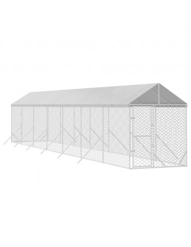 Cuccia Cani da Esterno Tetto Argento 2x14x2,5 m Acciaio Zincato