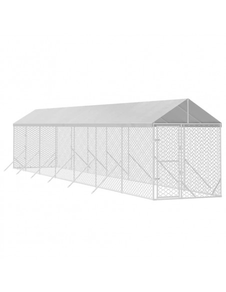 Cuccia Cani da Esterno Tetto Argento 2x14x2,5 m Acciaio Zincato