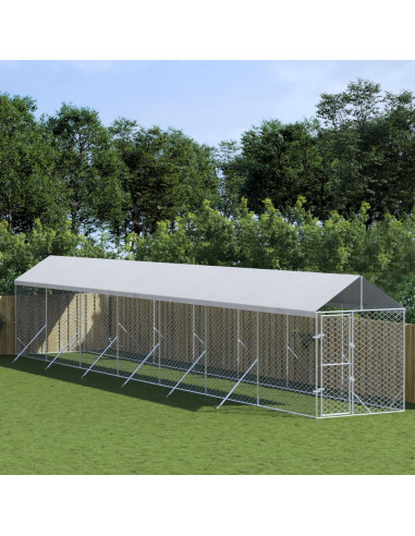 Cuccia Cani da Esterno Tetto Argento 2x14x2,5 m Acciaio Zincato