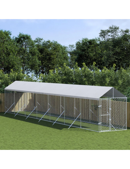 Cuccia Cani da Esterno Tetto Argento 2x14x2,5 m Acciaio Zincato