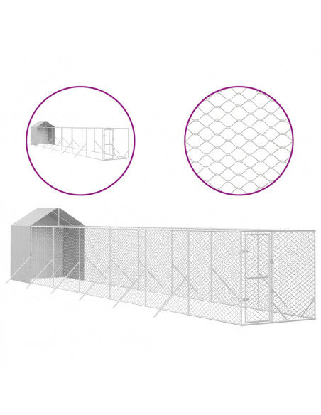Cuccia Cani da Esterno Tetto Argento 2x14x2,5 m Acciaio Zincato