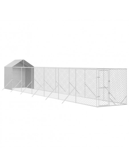 Cuccia Cani da Esterno Tetto Argento 2x14x2,5 m Acciaio Zincato