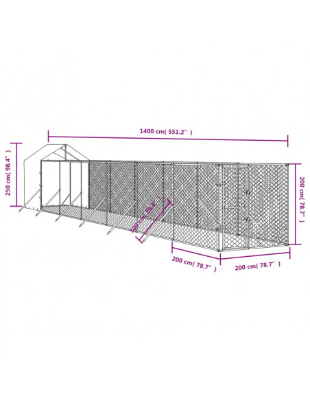 Cuccia Cani da Esterno Tetto Argento 2x14x2,5 m Acciaio Zincato