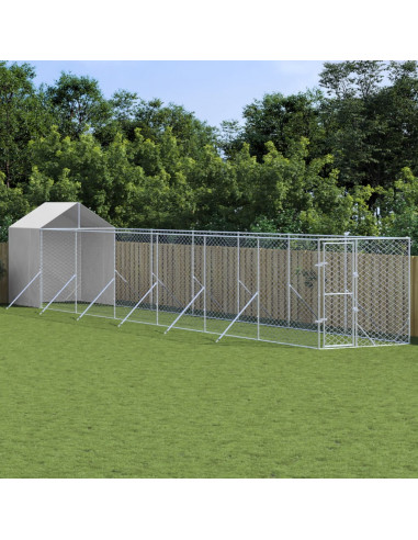 Cuccia Cani da Esterno Tetto Argento 2x14x2,5 m Acciaio Zincato