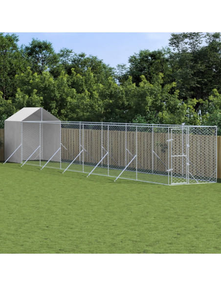 Cuccia Cani da Esterno Tetto Argento 2x14x2,5 m Acciaio Zincato