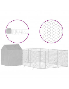 Cuccia Cani da Esterno Tetto Argento 6x6x2,5 m Acciaio Zincato