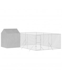 Cuccia Cani da Esterno Tetto Argento 6x6x2,5 m Acciaio Zincato 2