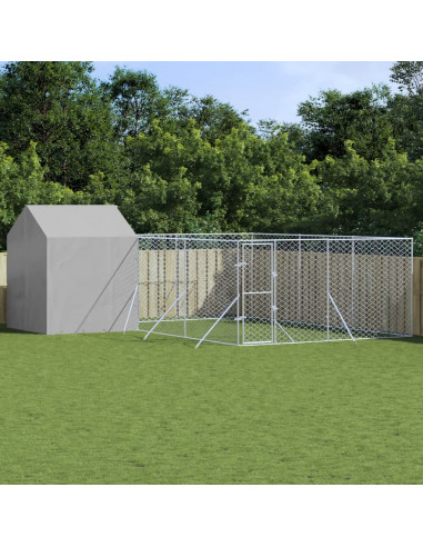 Cuccia Cani da Esterno Tetto Argento 6x6x2,5 m Acciaio Zincato