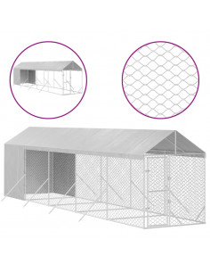 Cuccia Cani da Esterno Tetto Argento 2x10x2,5 m Acciaio Zincato
