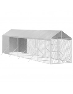 Cuccia Cani da Esterno Tetto Argento 2x10x2,5 m Acciaio Zincato 2