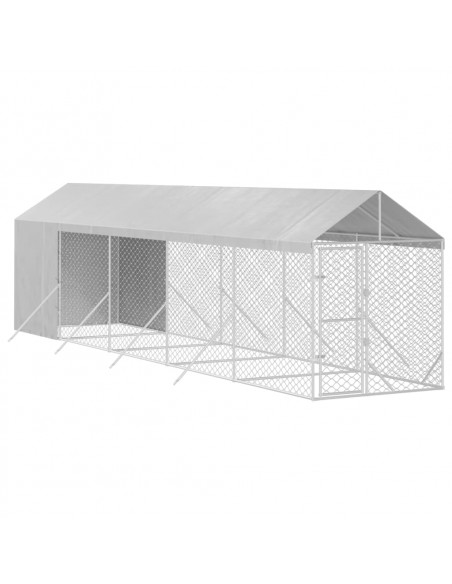 Cuccia Cani da Esterno Tetto Argento 2x10x2,5 m Acciaio Zincato