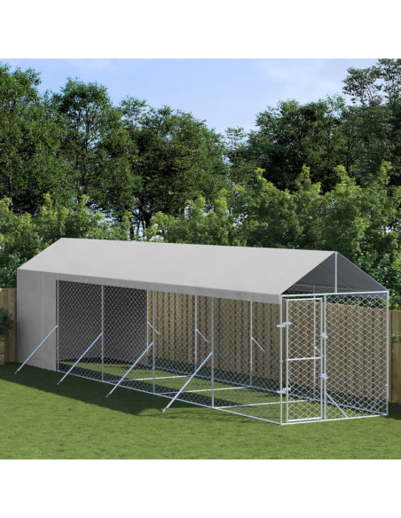 Cuccia Cani da Esterno Tetto Argento 2x10x2,5 m Acciaio Zincato