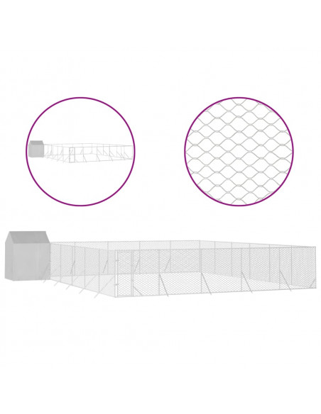 Cuccia Cani da Esterno Tetto Argento 12x12x2,5m Acciaio Zincato
