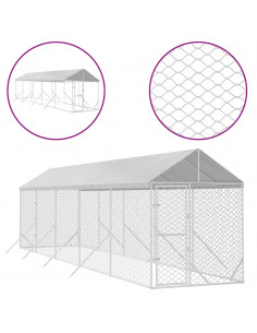 Cuccia Cani da Esterno Tetto Argento 2x10x2,5 m Acciaio Zincato