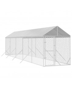 Cuccia Cani da Esterno Tetto Argento 2x10x2,5 m Acciaio Zincato 2