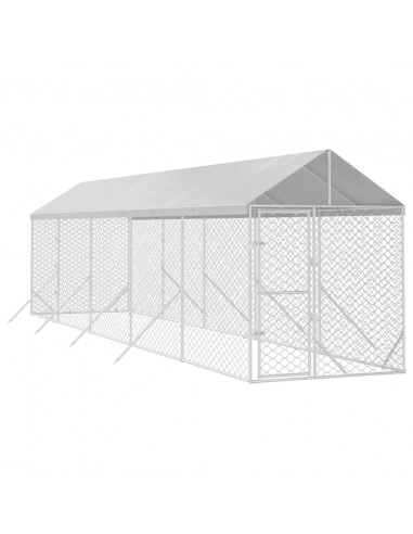 Cuccia Cani da Esterno Tetto Argento 2x10x2,5 m Acciaio Zincato