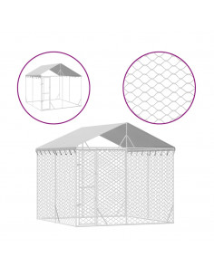 Cuccia Cani da Esterno Tetto Argento 3x3x2,5 m Acciaio Zincato