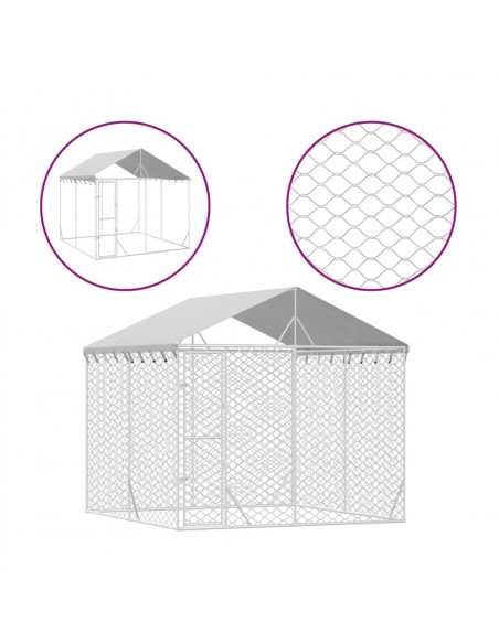 Cuccia Cani da Esterno Tetto Argento 3x3x2,5 m Acciaio Zincato