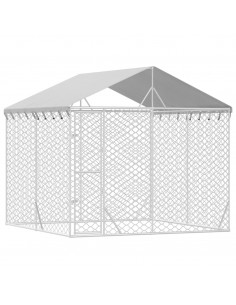 Cuccia Cani da Esterno Tetto Argento 3x3x2,5 m Acciaio Zincato 2