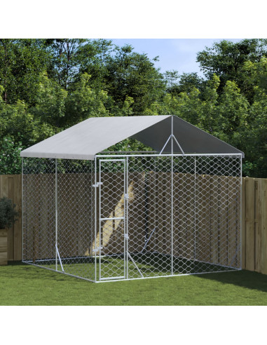 Cuccia Cani da Esterno Tetto Argento 3x3x2,5 m Acciaio Zincato