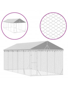 Cuccia Cani da Esterno Tetto Argento 3x7,5x2,5m Acciaio Zincato