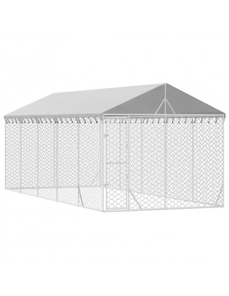 Cuccia Cani da Esterno Tetto Argento 3x7,5x2,5m Acciaio Zincato