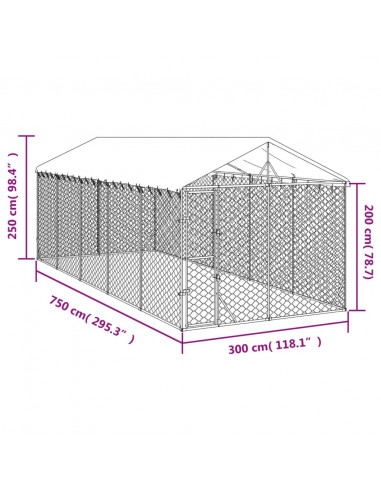 Cuccia Cani da Esterno Tetto Argento 3x7,5x2,5m Acciaio Zincato