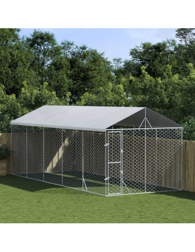 Cuccia Cani da Esterno Tetto Argento 3x7,5x2,5m Acciaio Zincato