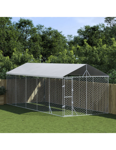 Cuccia Cani da Esterno Tetto Argento 3x7,5x2,5m Acciaio Zincato