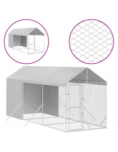 Cuccia Cani da Esterno Tetto Argento 2x6x2,5 m Acciaio Zincato