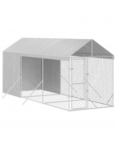 Cuccia Cani da Esterno Tetto Argento 2x6x2,5 m Acciaio Zincato 2