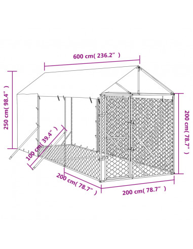 Cuccia Cani da Esterno Tetto Argento 2x6x2,5 m Acciaio Zincato
