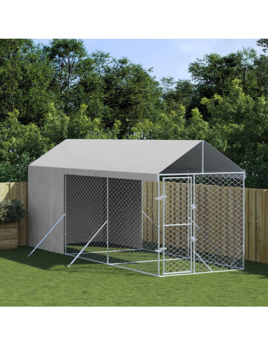 Cuccia Cani da Esterno Tetto Argento 2x6x2,5 m Acciaio Zincato