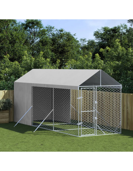Cuccia Cani da Esterno Tetto Argento 2x6x2,5 m Acciaio Zincato