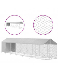 Cuccia Cani da Esterno Tetto Argento 2x14x2,5 m Acciaio Zincato