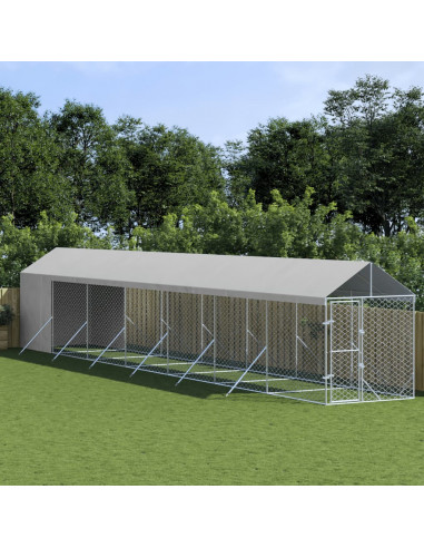 Cuccia Cani da Esterno Tetto Argento 2x14x2,5 m Acciaio Zincato