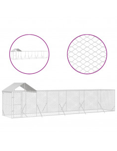 Cuccia Cani da Esterno Tetto Argento 10x2x2,5 m Acciaio Zincato