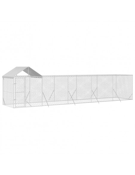 Cuccia Cani da Esterno Tetto Argento 10x2x2,5 m Acciaio Zincato