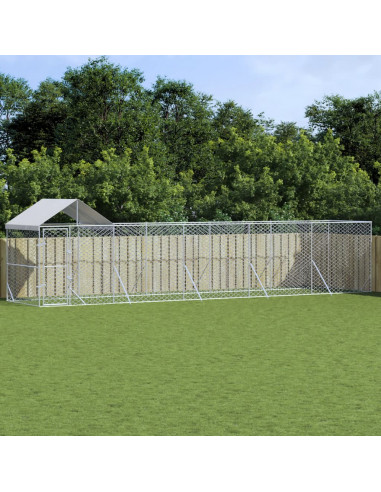 Cuccia Cani da Esterno Tetto Argento 10x2x2,5 m Acciaio Zincato