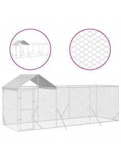 Cuccia Cani da Esterno Tetto Argento 6x2x2,5 m Acciaio Zincato