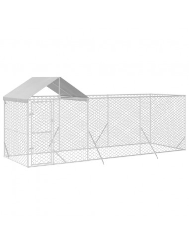 Cuccia Cani da Esterno Tetto Argento 6x2x2,5 m Acciaio Zincato