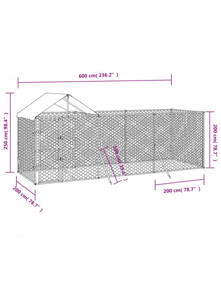 Cuccia Cani da Esterno Tetto Argento 6x2x2,5 m Acciaio Zincato