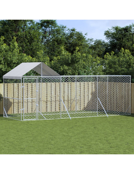 Cuccia Cani da Esterno Tetto Argento 6x2x2,5 m Acciaio Zincato